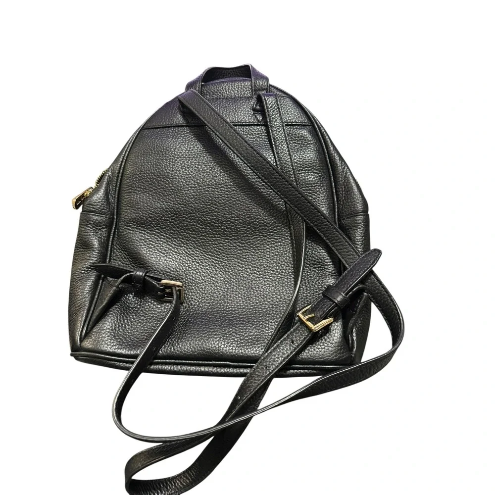 Michael Kors Black Pebbled Leather Small Backpack Purse Gold Hardware‎